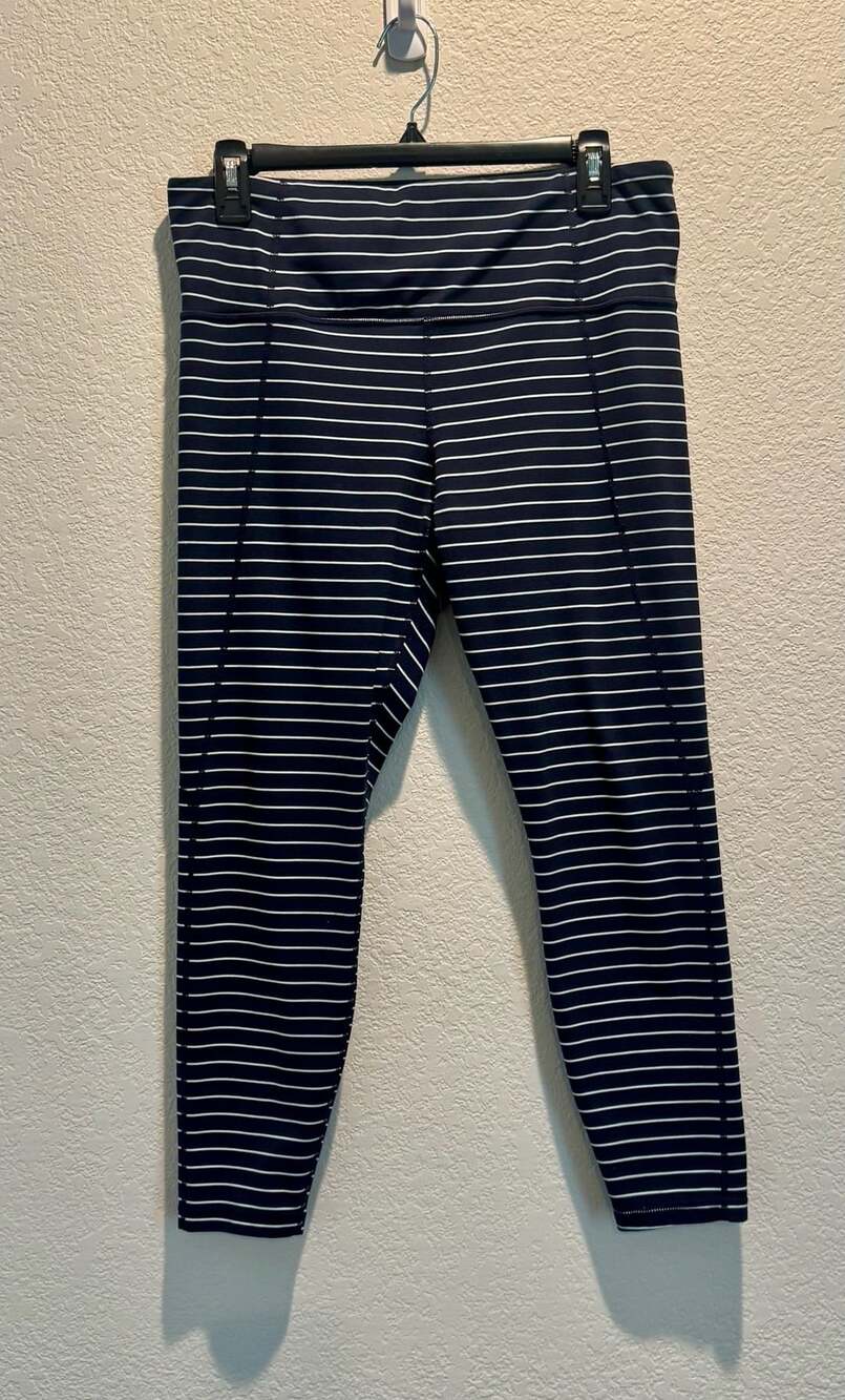 Athleta Striped Leggings Blue White Workout Yoga Pants Large